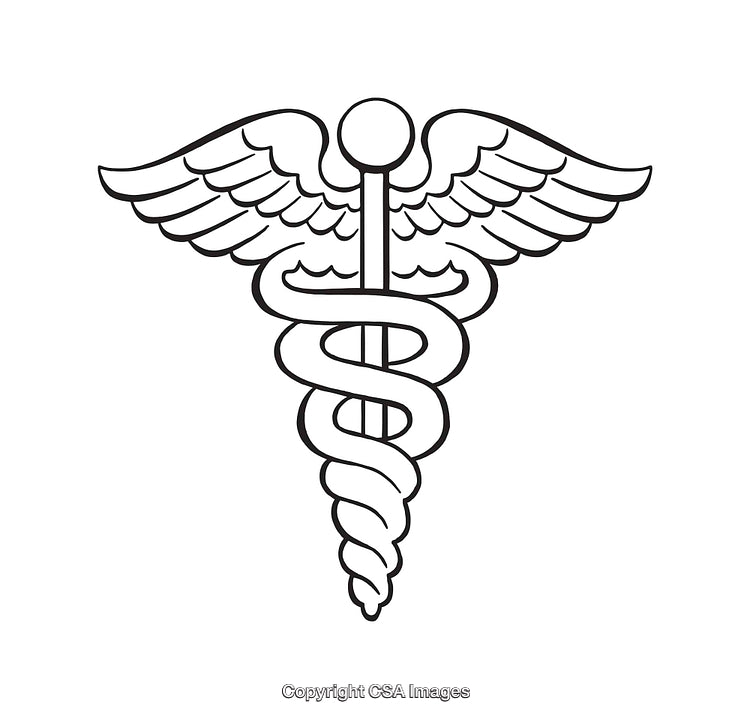 Black and White Line Art of Medical Caduceus Symbol Illustration