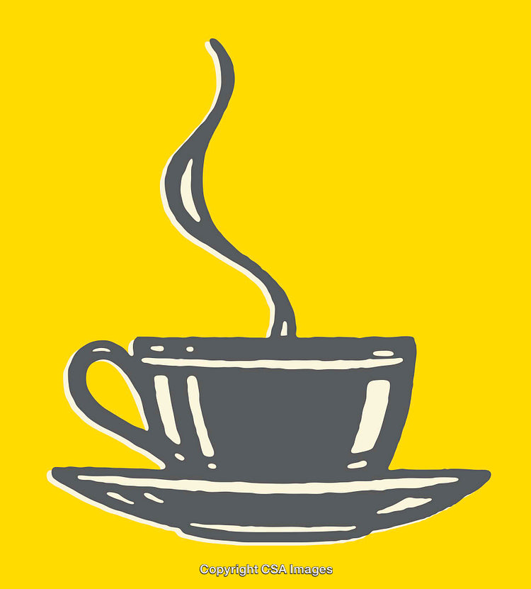Steaming Coffee Cup Drawing on Bright Yellow Background