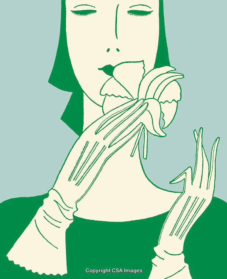 Elegant Line Art Illustration of Woman with Flower and Gloves