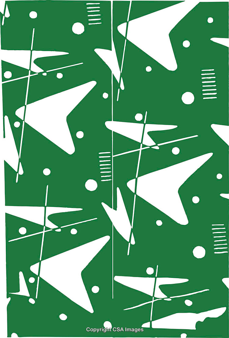 Geometric Abstract Pattern With Green Background and White Shapes