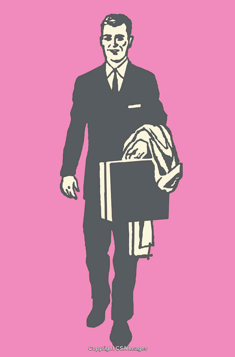 Illustration of Businessman Holding Briefcase on Solid Pink Background