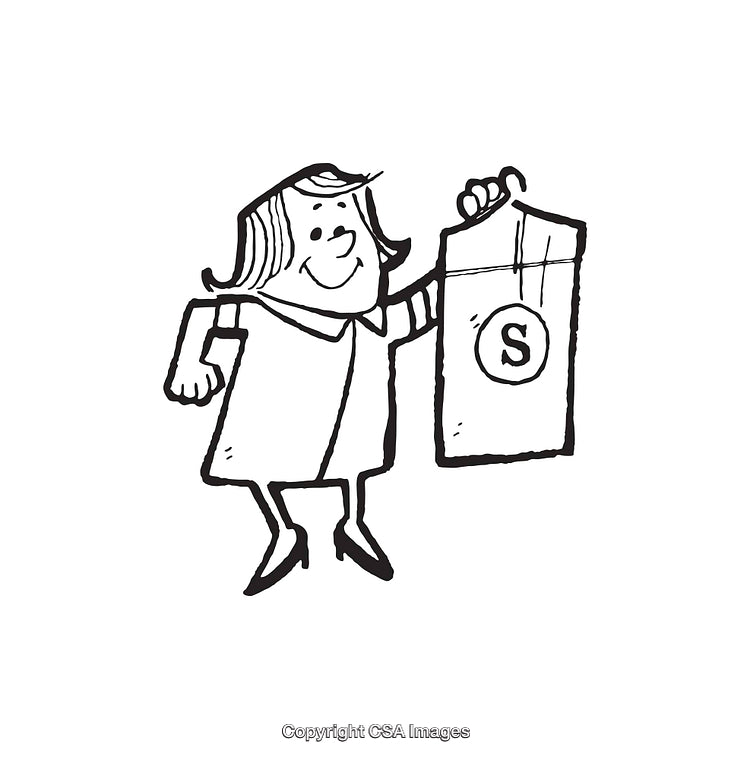 Black And White Illustration of Person Holding Shopping Bag With Symbol