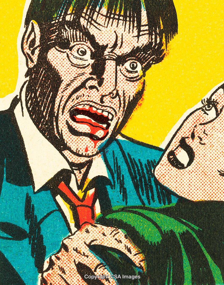 Vintage Comic Style Illustration of Dramatic Close-Up Portrait