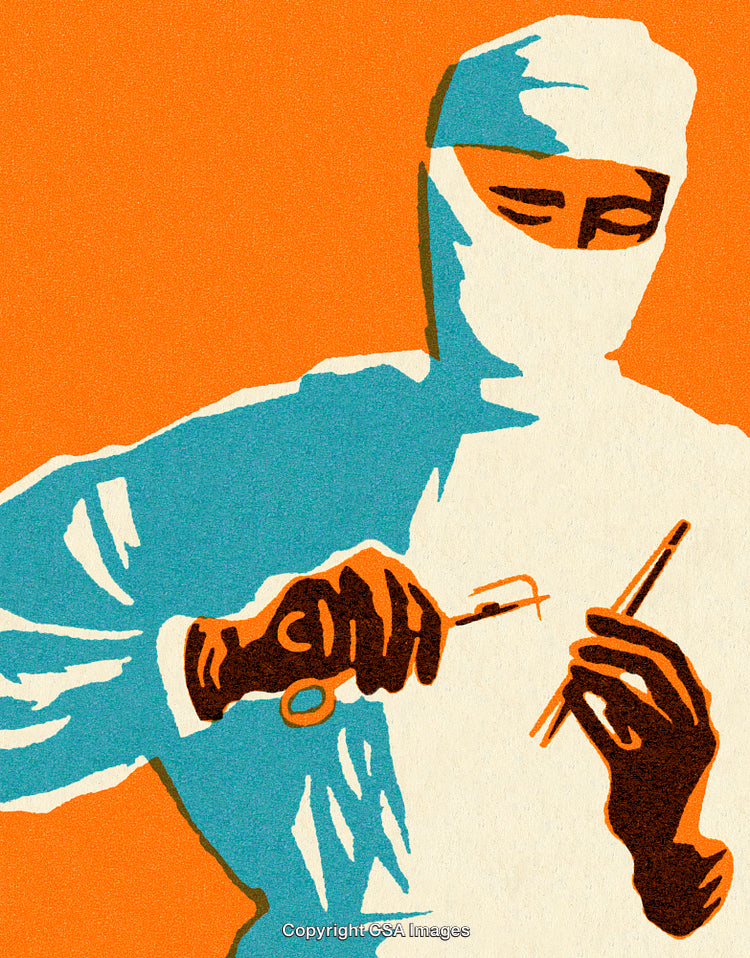 Vintage Medical Illustration Depicting a Surgeon in Operative Attire