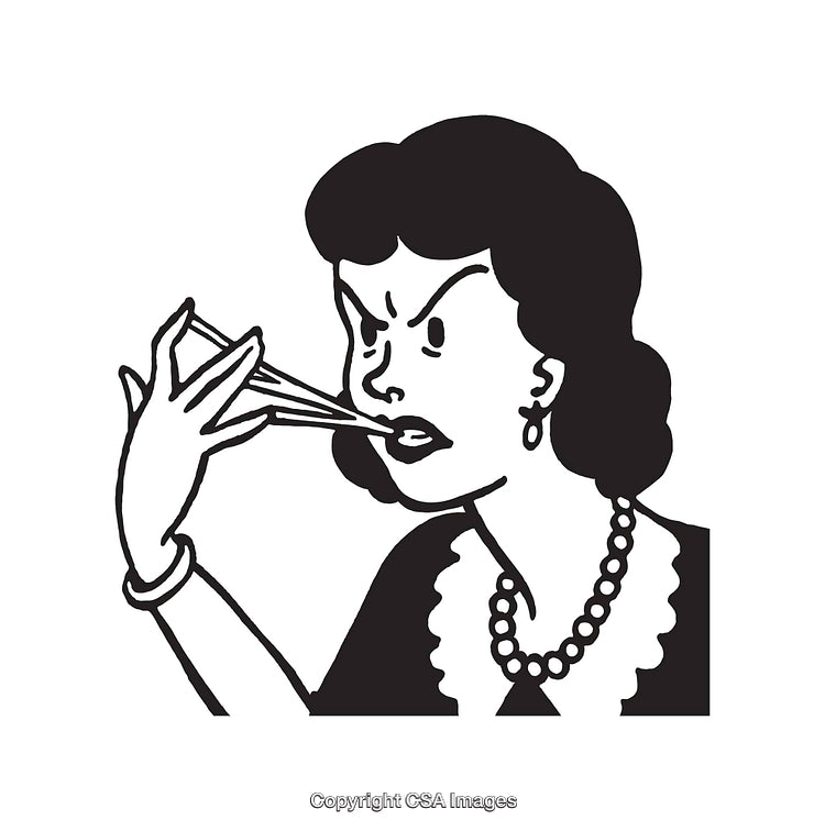 Vintage Black And White Illustration of Woman Expressing Anger Using Bathroom Item