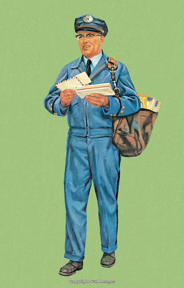 Vintage Illustration of a Postman Holding Letters in Uniform