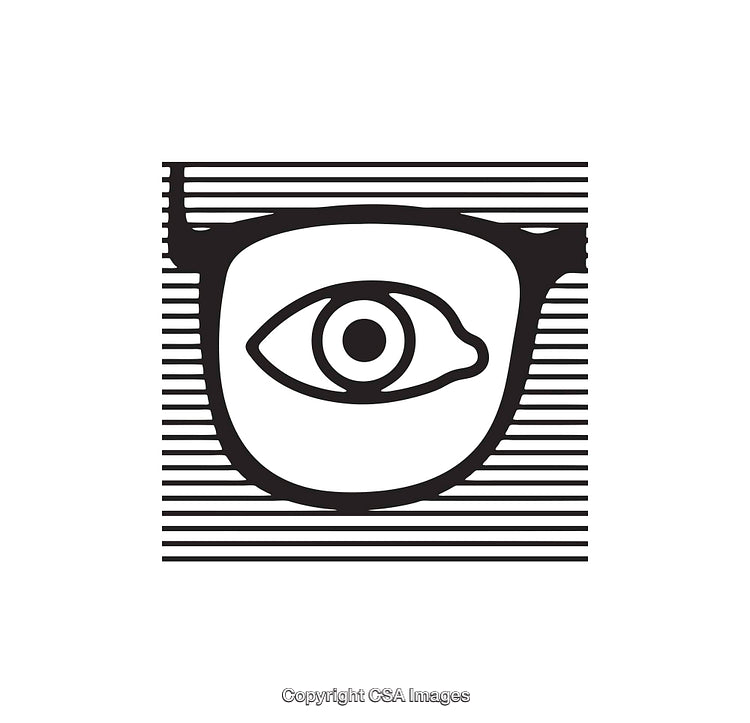 Stylized Black And White Illustration of an Eye Within Glasses