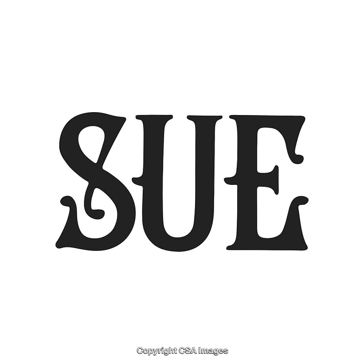 Stylized Text Reading 'Sue' in Black Decorative Typeface