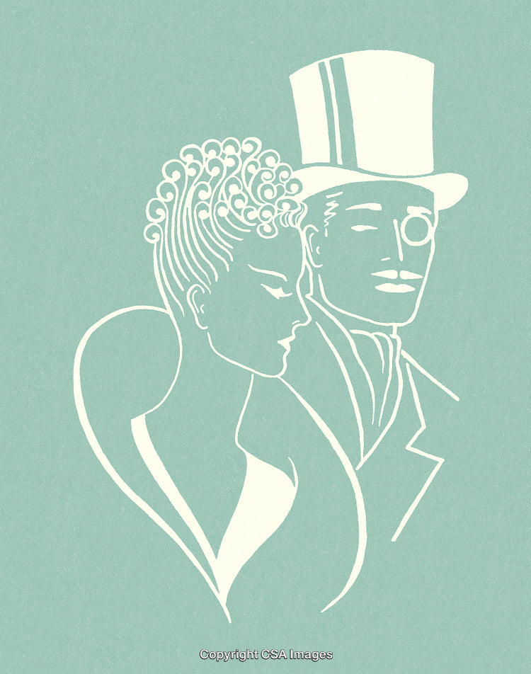 Elegant Retro Portrait of Man and Woman in Vintage Formal Wear