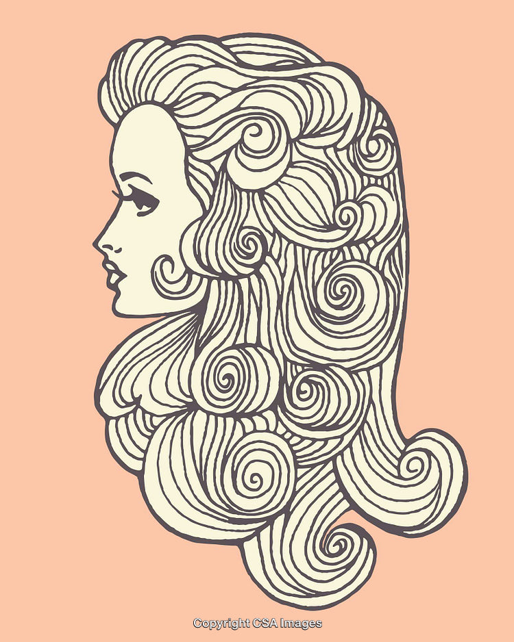 Colorful Line Art Illustration of a Woman's Profile with Elaborate Hair