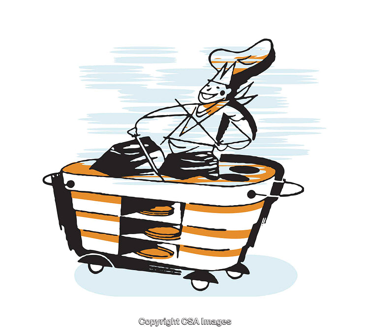 Whimsical Chef Illustration with Culinary Themed Cartoon Elements