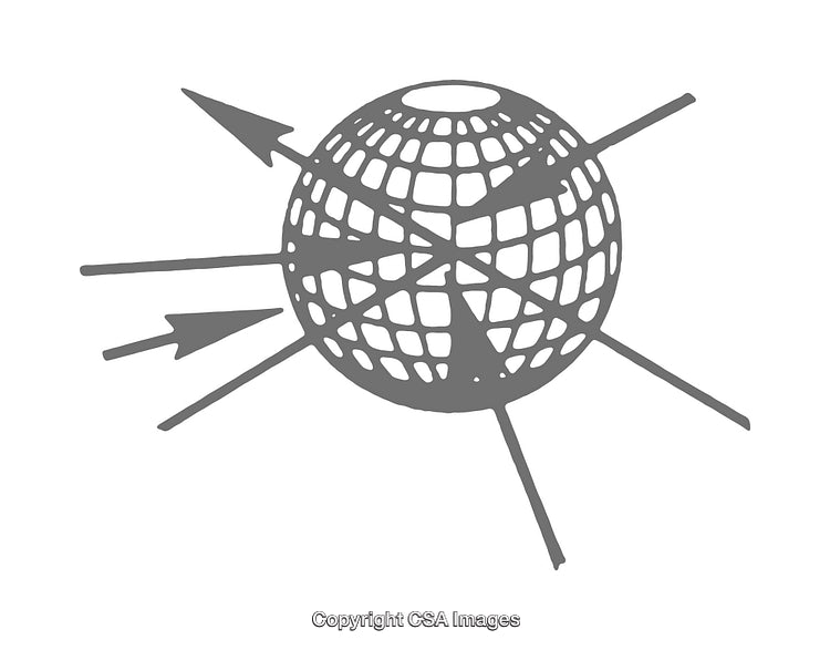 Monochromatic Diagram of a Globe with Connecting Arrows in Abstract Style