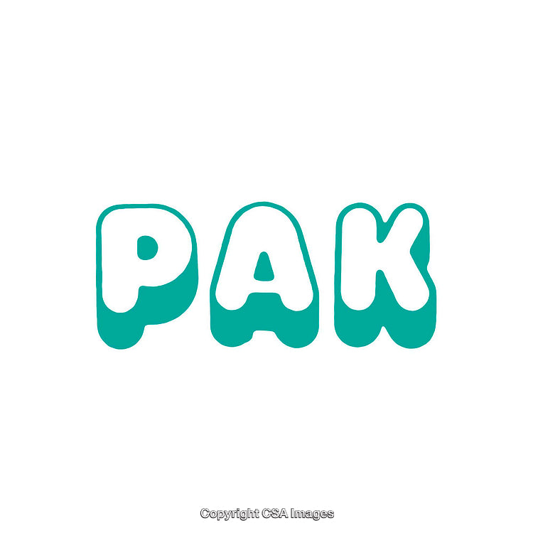 Bold Teal Text Reading PAK on White Background