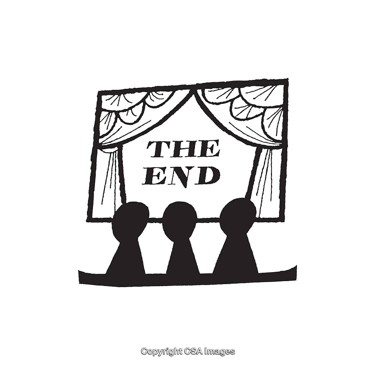 Vintage Cinema Scene Featuring Audience Watching 'The End' on the Screen
