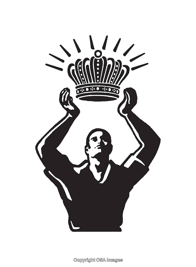 Black and White Line Art of Individual Holding Crown
