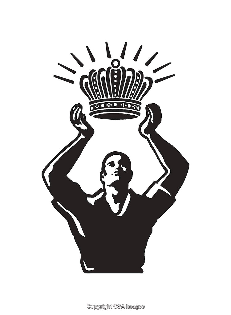 Black and White Line Art of Individual Holding Crown