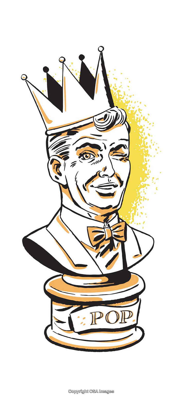 Colorful Illustration of a Crowned Gentleman Bust with Retro Pop Art Style