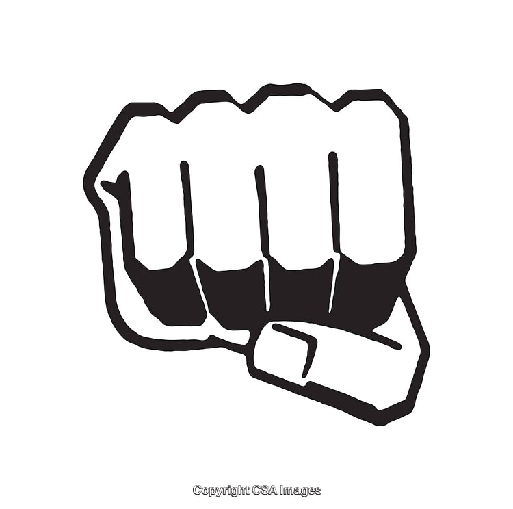 Black and White Line Art Illustration of a Stylized Fist Symbol
