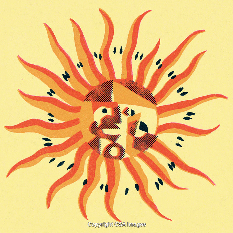Vintage Illustrated Sun with Abstract Colorful Artistic Pattern
