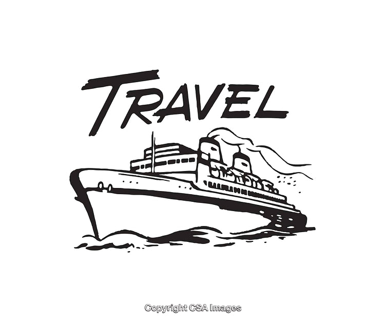 Vintage Line Art of Cruise Ship With Travel Typography Design