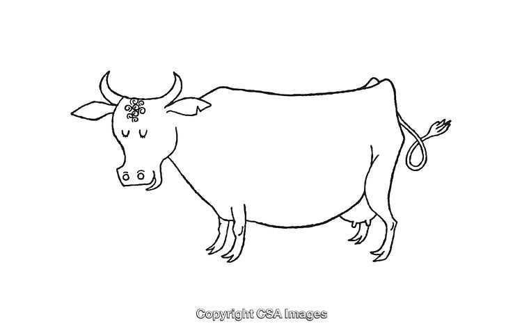 Charming Line Art Illustration of a Decorated Cow with a Simple Design