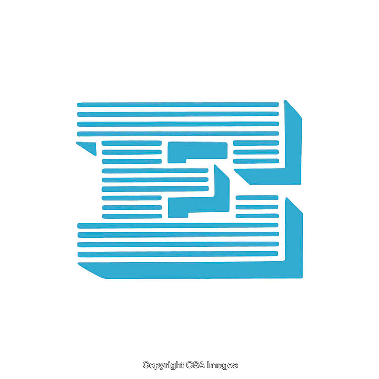 Blue Letter E Made From Horizontal Line Patterns on White Background