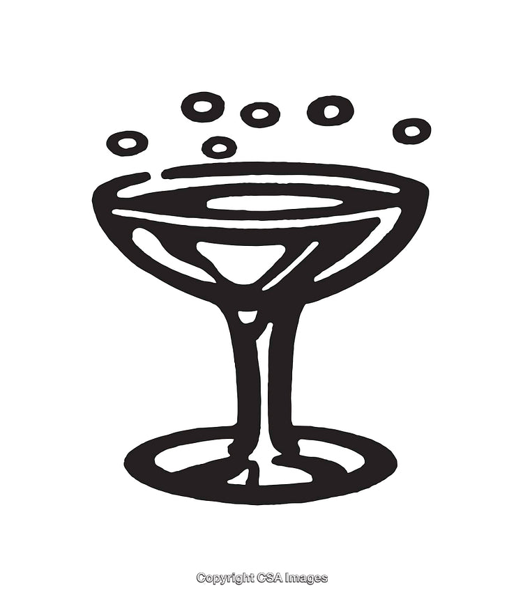 Stylized Black and White Line Art of a Champagne Glass