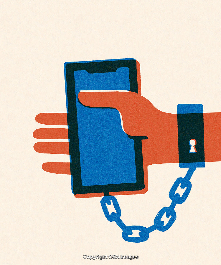 Hand Holding Smartphone with Chain Symbolizing Modern Digital Addiction