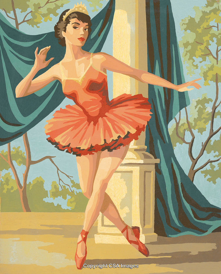 Elegant Ballerina in a Paint by Numbers Style Performing Graceful Pose