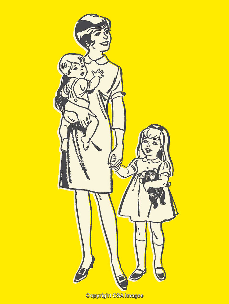 Illustration of a Happy Family with Mother and Two Children