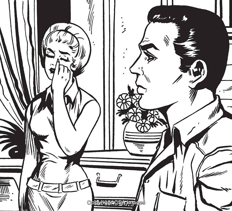 Illustrated Emotional Scene Depicting Sadness Between Two Individuals