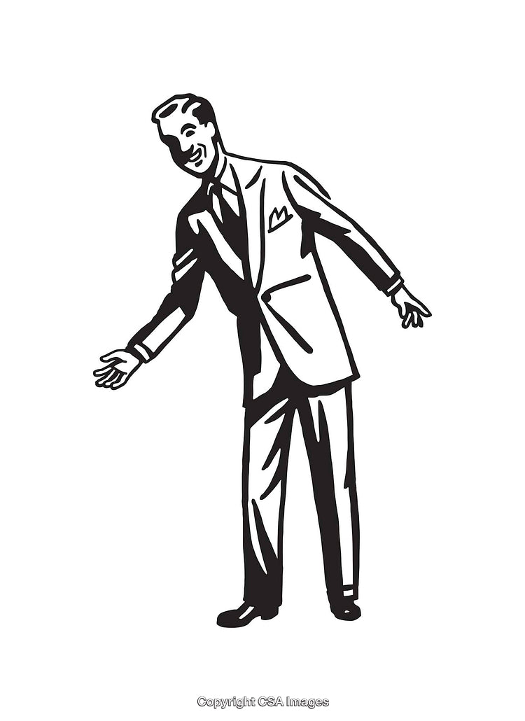 Retro Vintage Style Illustration of a Gentleman Welcoming Gesture in Black and White