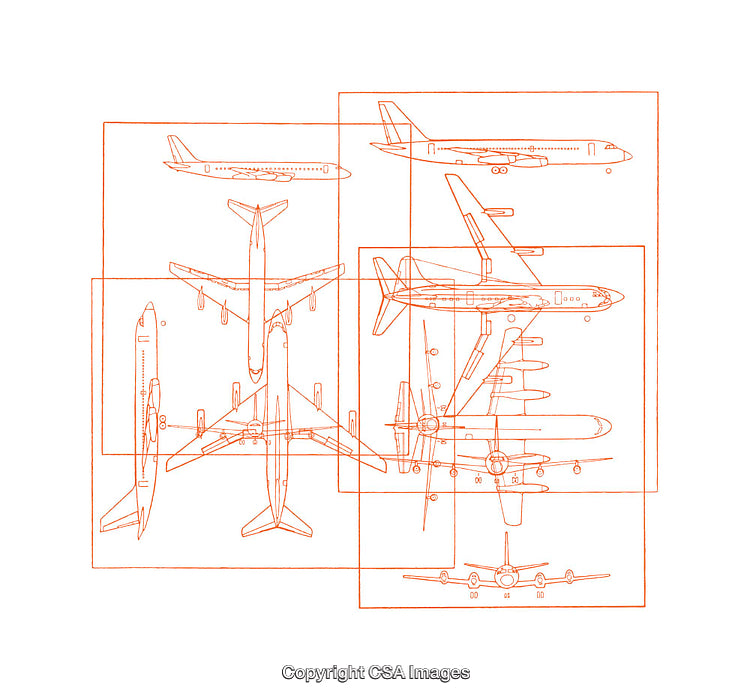 Detailed Aircraft Diagrams Showing Multiple Viewpoints and Technical Perspectives