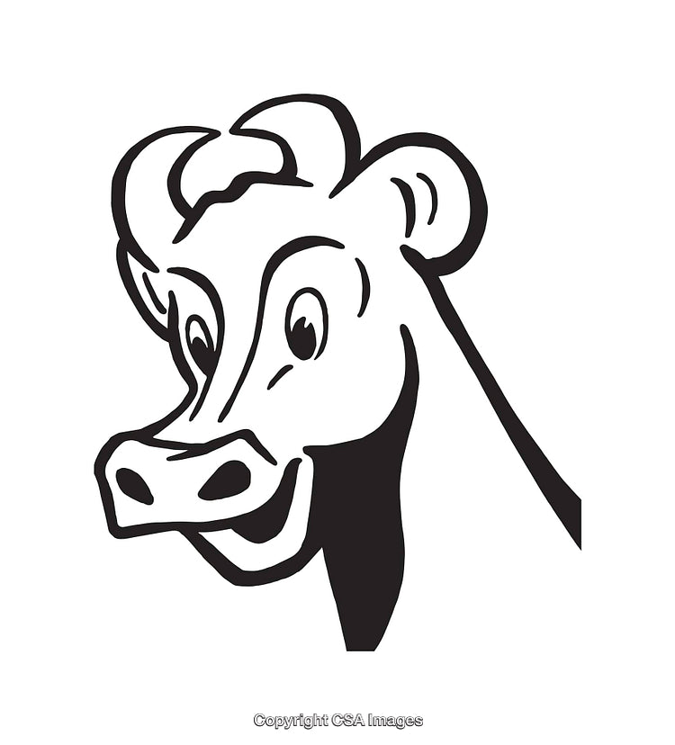 Black and White Cow Illustration with Smiling Expression