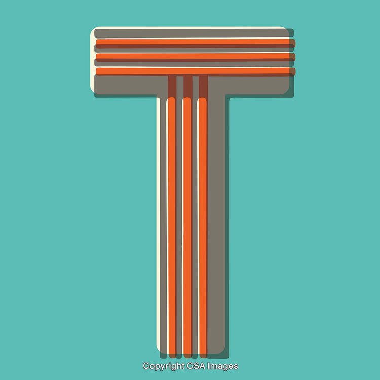 Letter T in Bold Geometric Design on Turquoise Background
