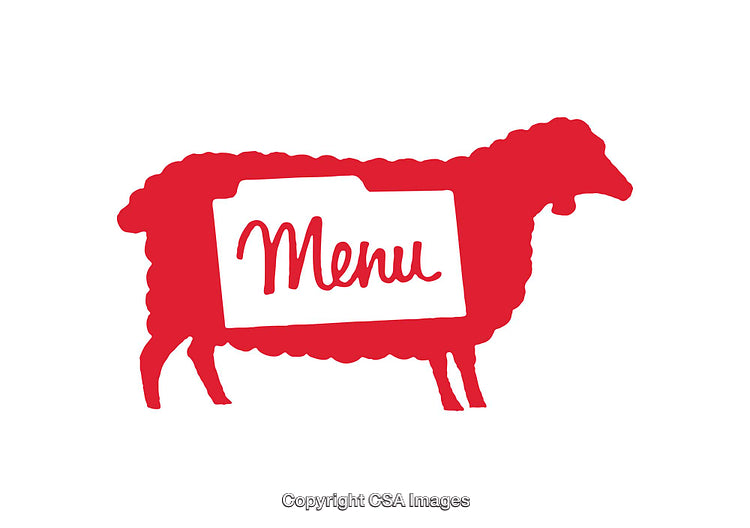 Red Sheep Icon with Menu Text Design in Bold Artistic Style