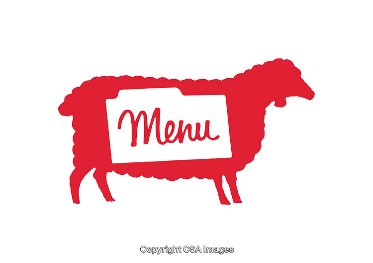 Red Sheep Icon with Menu Text Design in Bold Artistic Style