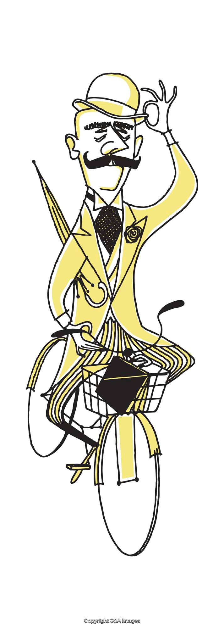 Colorful Cartoon Illustration of a Gentleman Bicyclist in a Classic Attire