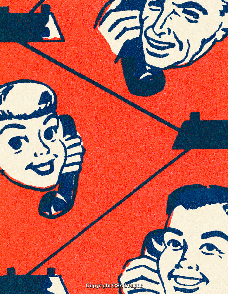 Retro Style Illustration of People Communicating Through Telephones