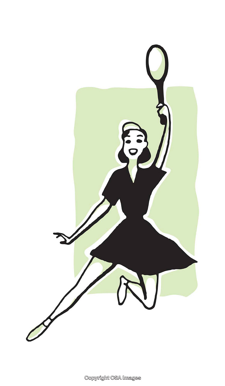 Retro Illustration of a Happy Woman Playing Tennis in Motion