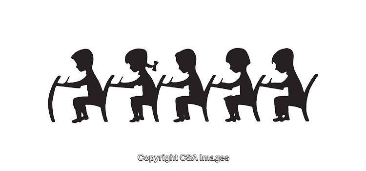 Black and White Silhouette Art of Children Using Tablets