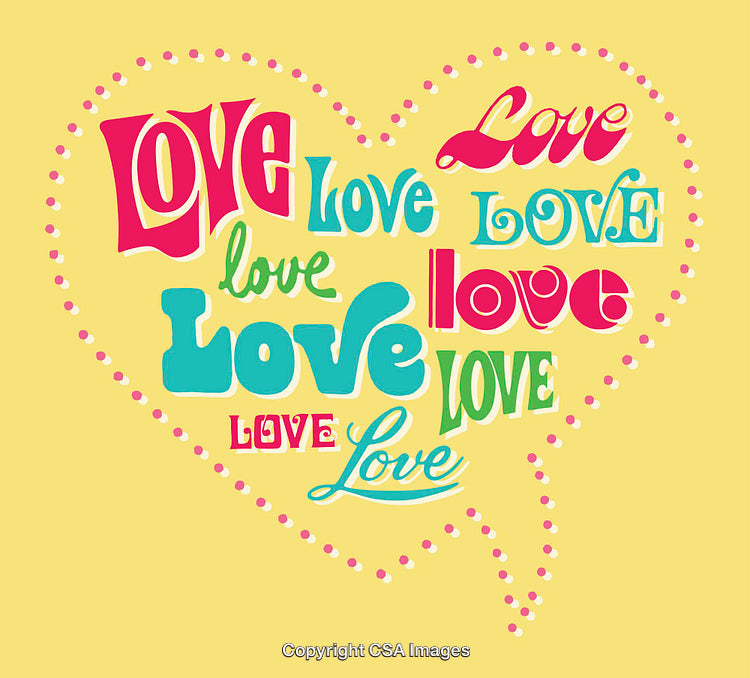 Creative Heart Shape Design Featuring the Word Love in Vibrant Colors
