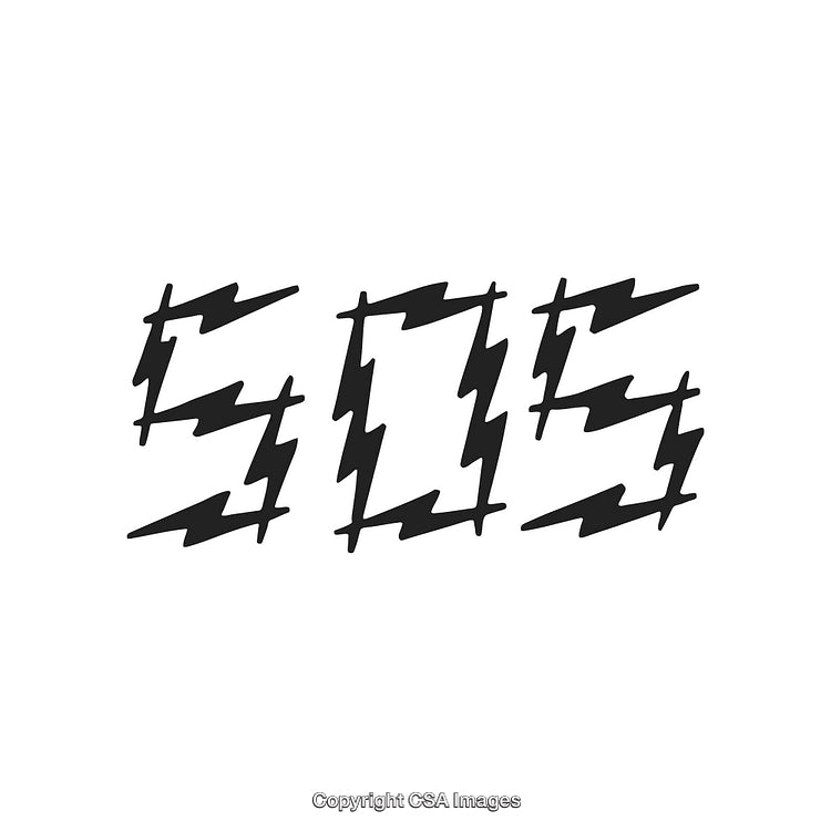 Creative Distressed SOS Symbol with Unique Artistic Style and Zigzag Patterns