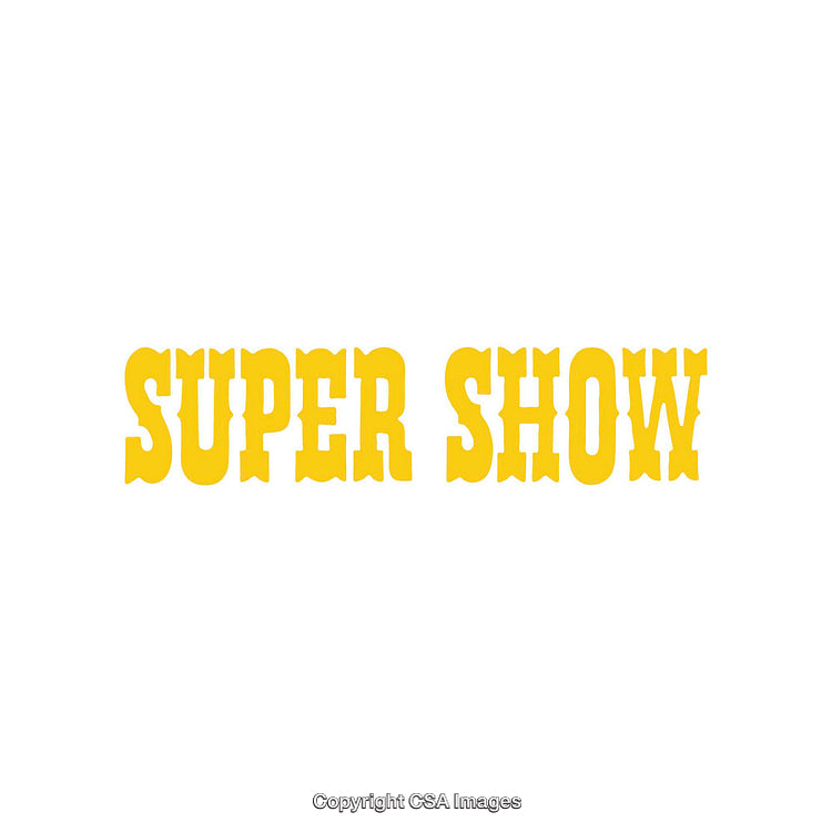 Bright Yellow Text Reading 'Super Show' on a White Background