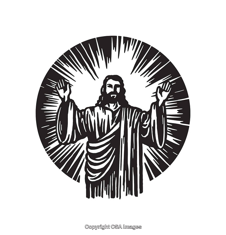 Black and White Religious Icon of Jesus with Radiating Lines