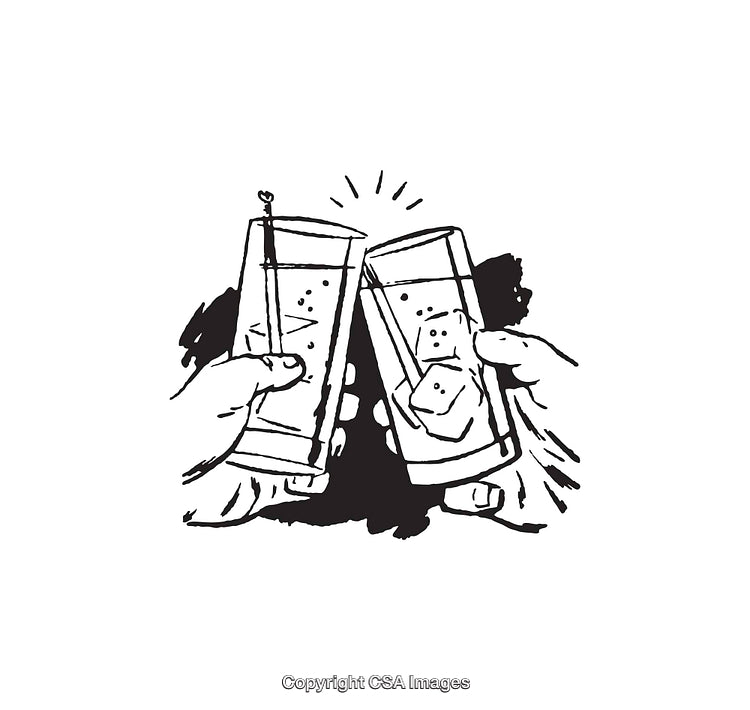 Line Art Drawing of Glasses Clinking in a Toast Celebration