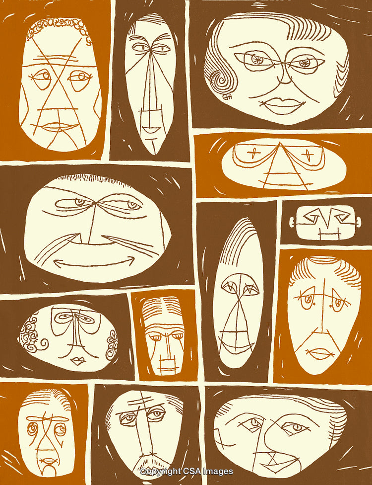 Abstract Expressionist Artwork Featuring Cubist Inspired Faces with Unique Shapes