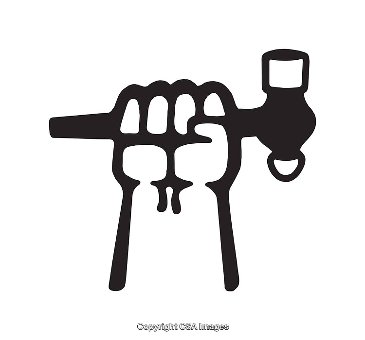 Black and White Illustration of a Hand Holding a Hammer