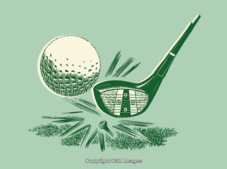 Vintage Golf Illustration Featuring a Club and Ball in Mid-Swing