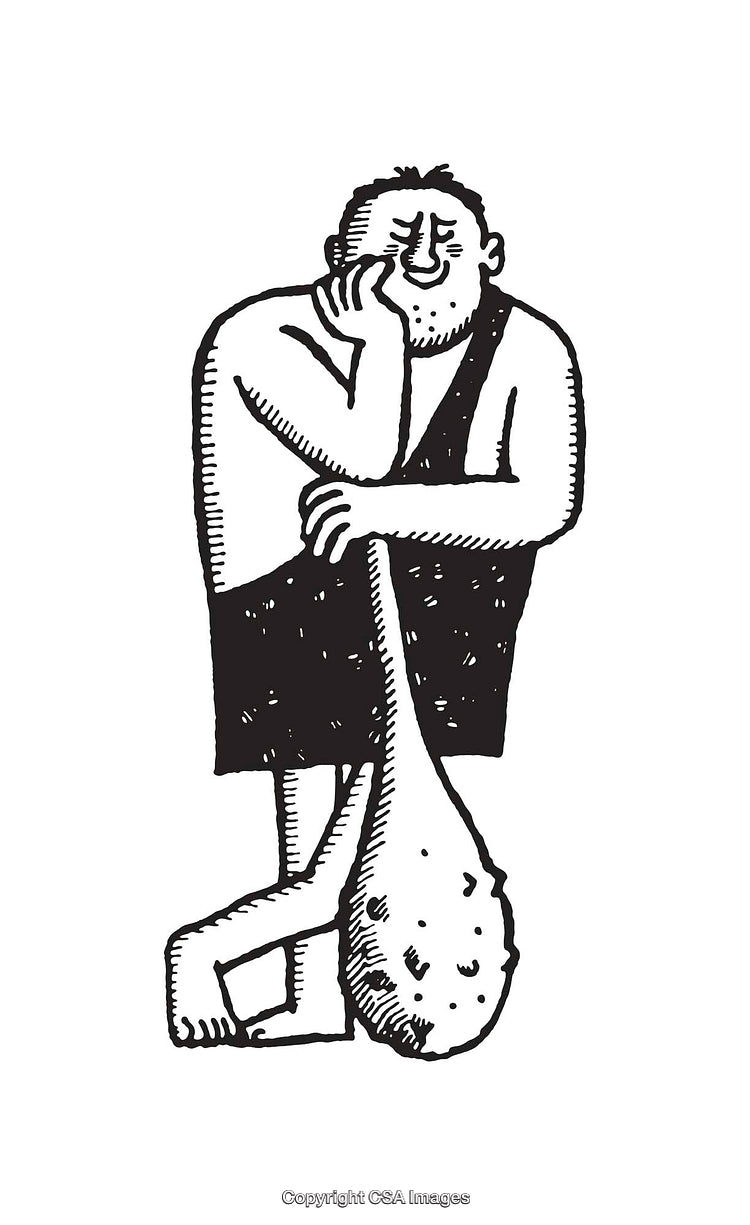 Black and White Line Art of a Thoughtful Caveman Illustration
